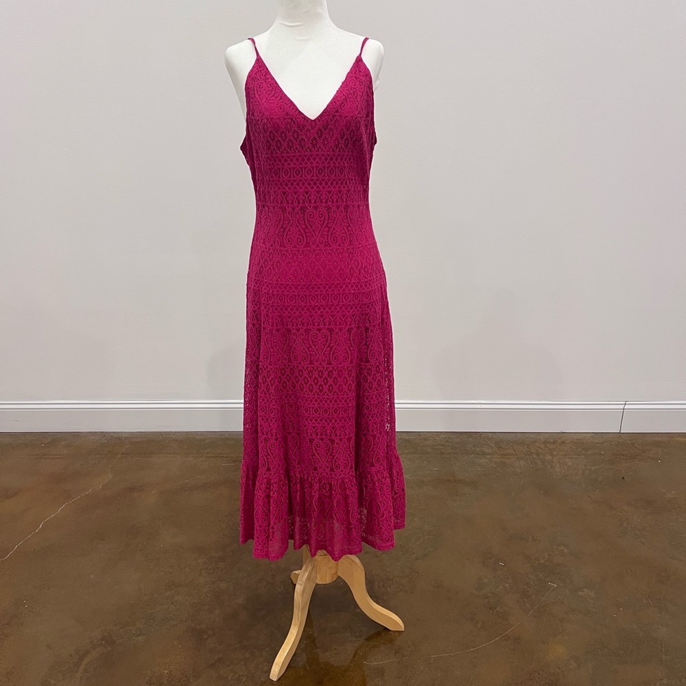 Lulu's Fuchsia Lace Midi Dress